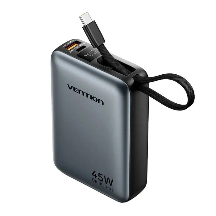Vention 20000mAh Mini Power Bank 45W With Built-in USB-C Cable (USB-C + USB-C/USB-A) (Grey) - FHGH0