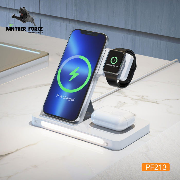 Panther Force 3-in-1 Foldable Wireless Charging Stand With LEDs - PF213