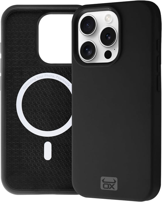 OX DuraTouch Case for iPhone 15 Pro - Shockproof Military Grade 2M Drop Protection Cover Anti Scratch Screen & Raised Camera Frame - Compatible with MagSafe - Bear Black