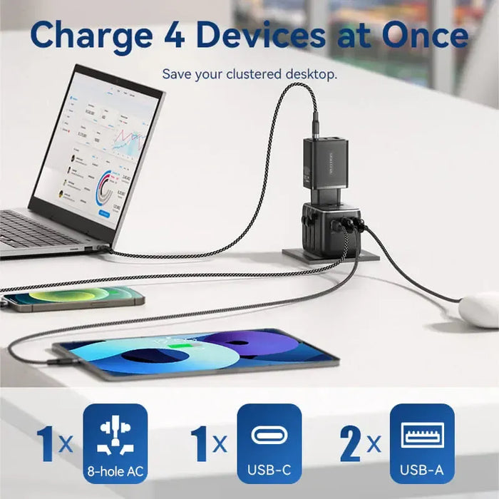 Vention 3-Port USB Universal Travel Adaptor - FJEB0