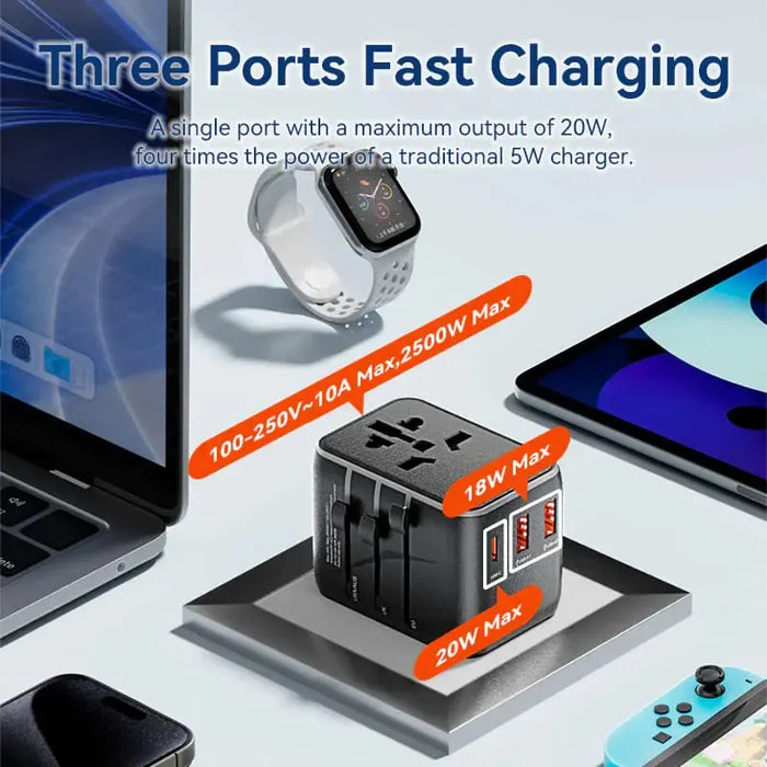 Vention 3-Port USB Universal Travel Adaptor - FJEB0