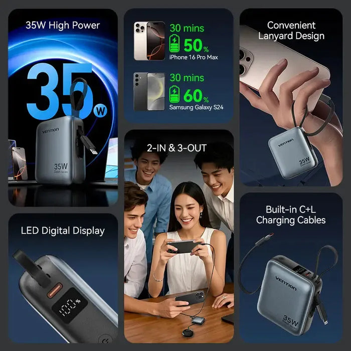 Vention 10000mAh 35W Travel Power Bank - FHFH0