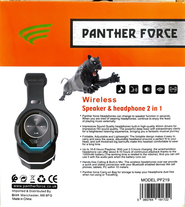 Panther Force Twist-Out Wireless Speakers & Headphones 2 in 1 - PF219 (Black)