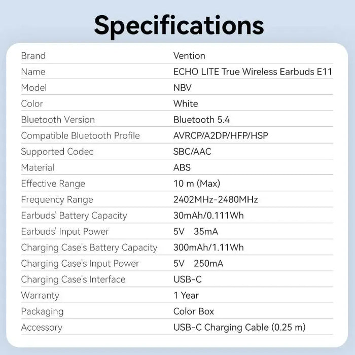 Vention True Wireless Earbuds E11 Echo Lite