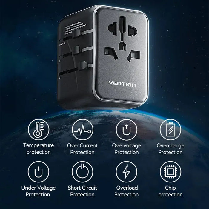Vention 3-Port USB Universal Travel Adaptor - FJEB0