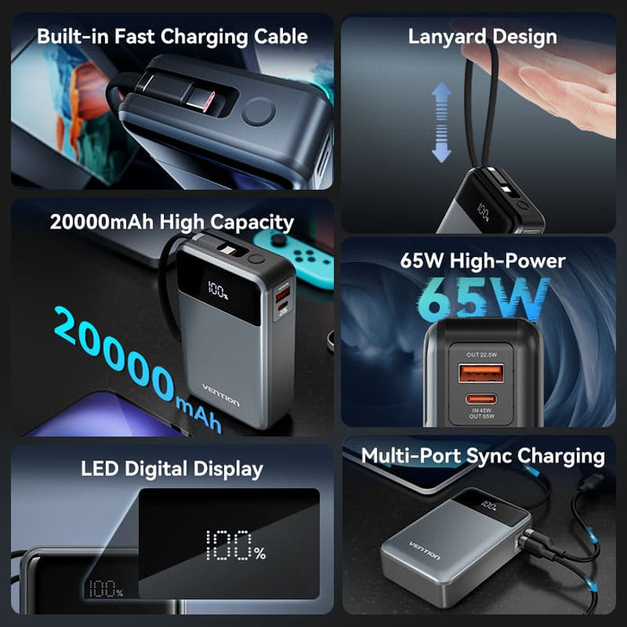 Vention 20000mAh 65W Travel Power Bank - FHYB0