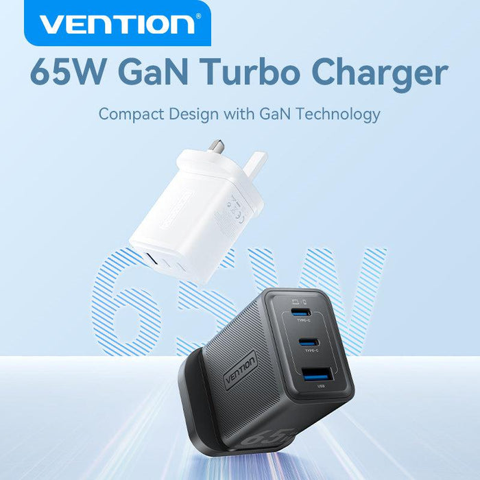 Vention 3-Port USB-C + USB-C + USB-A GaN Charger (65W) - FERW0-UK