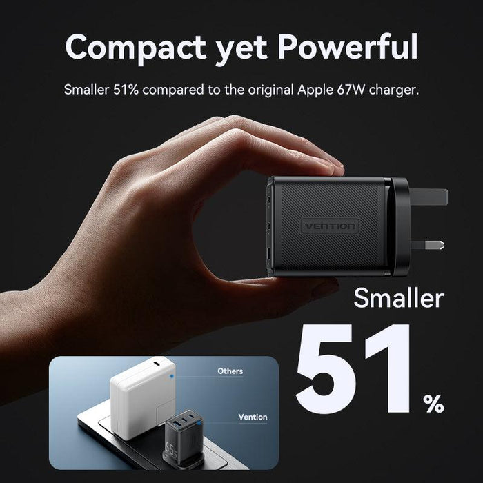 Vention 3-Port USB-C + USB-C + USB-A GaN Charger (65W) - FERW0-UK