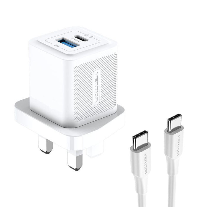 Vention 2-Port USB (C + A) GaN Charger (30W/30W) with USB-C to USB- C Cable (1M) TZ-FEQW0-UK-01