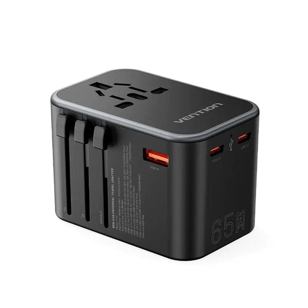Vention 3-Port USB (C + C + A) GaN Universal Travel Adaptor (65W 