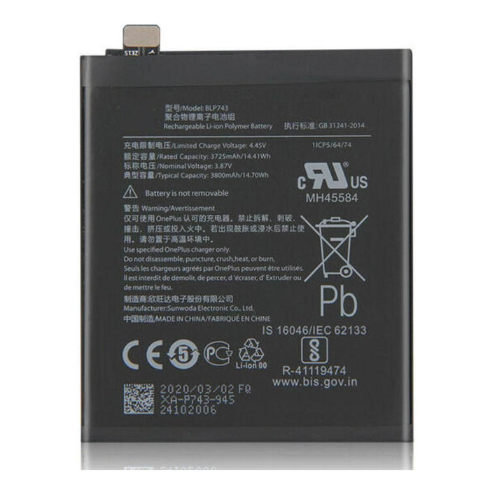 For OnePlus 7T Replacement Battery 3800mAh - BLP743