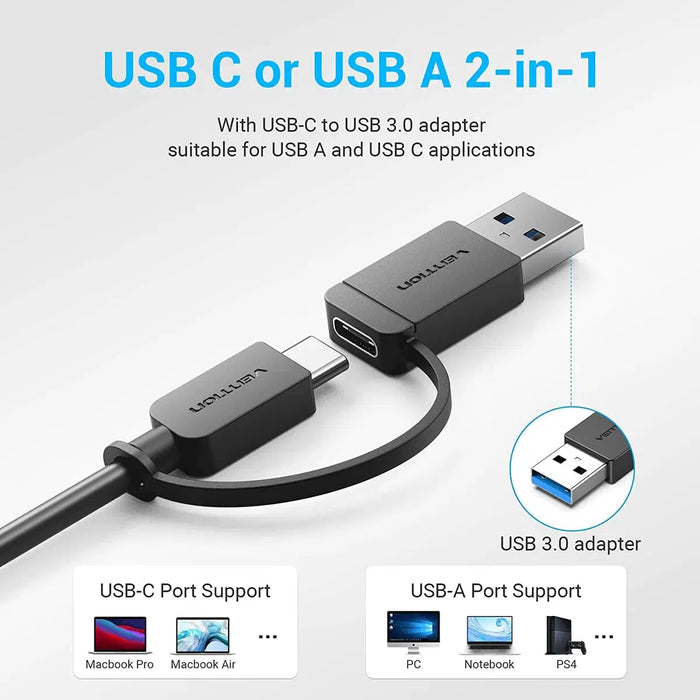 Vention USB 3.0 & USB-C 2-in-1 Interface to 4-Port USB 3.0 Hub - CHTBB