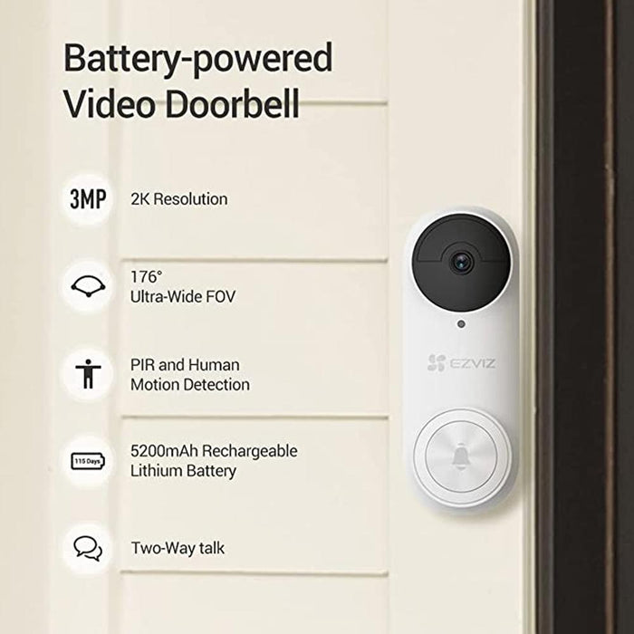 EZVIZ DB2 Battery-Powered Video Doorbell Kit (White)-Repair Outlet